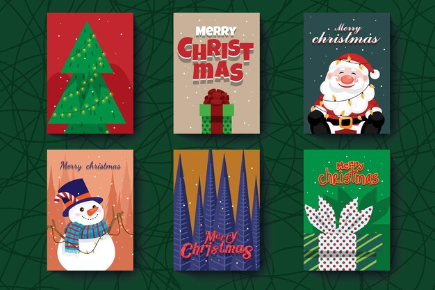 Conjunto de postales y tarjetas de felicitación de navidad y feliz año nuevo