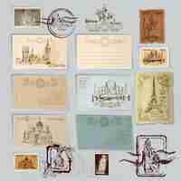 Vector gratuito conjunto de postales vintage