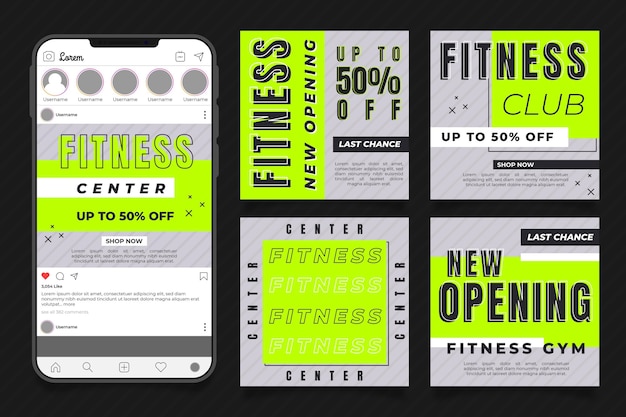 Vector gratuito conjunto de postes planos de salud y fitness.