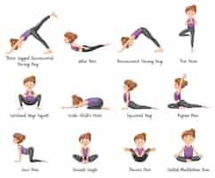 Vector gratuito conjunto de posturas de yoga.