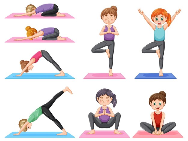 Conjunto de posturas de yoga.