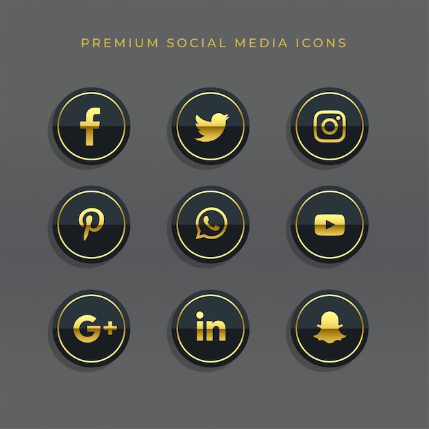 Vector gratuito conjunto premium de iconos y logotipos dorados de redes sociales