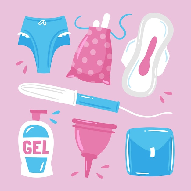 Conjunto de productos de higiene femenina.