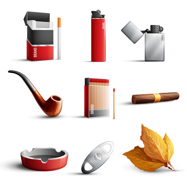 Conjunto de productos de tabaco realistas