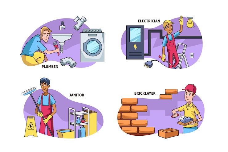 Vector gratuito conjunto de profesiones de hogar y renovación.