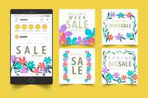 Vector gratuito conjunto de publicación de instagram de venta de primavera