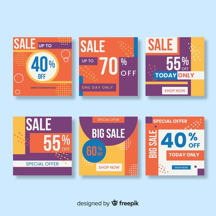 Vector gratuito conjunto de publicaciones coloridas de venta de instagram