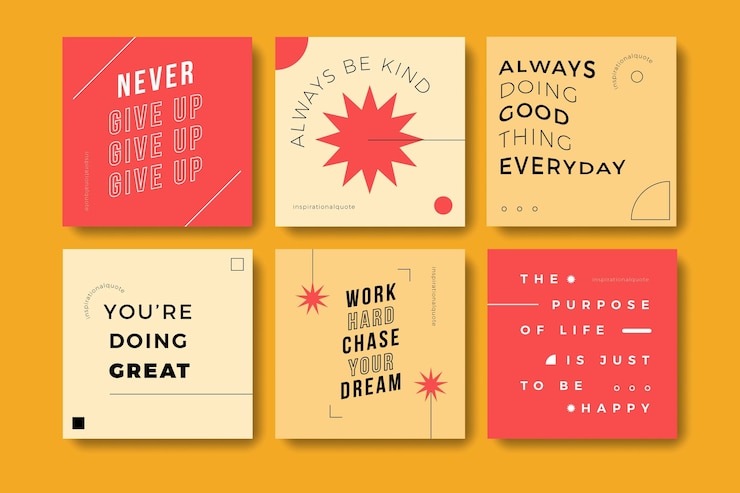 Vector gratuito conjunto de publicaciones de instagram de citas inspiradoras planas
