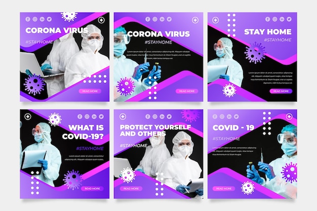 Conjunto de publicaciones de instagram de coronavirus