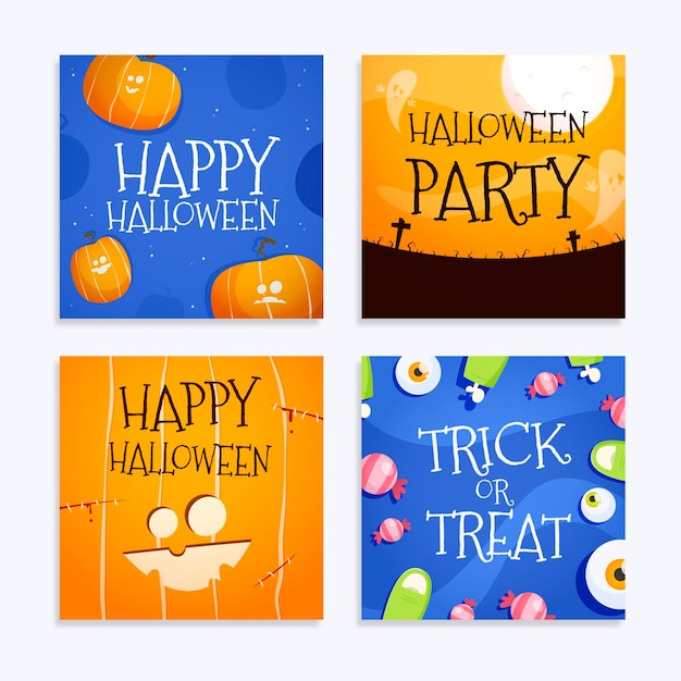 Vector gratuito conjunto de publicaciones de instagram de eventos de halloween