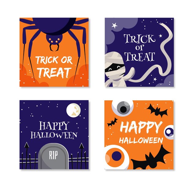 Vector gratuito conjunto de publicaciones de instagram de halloween