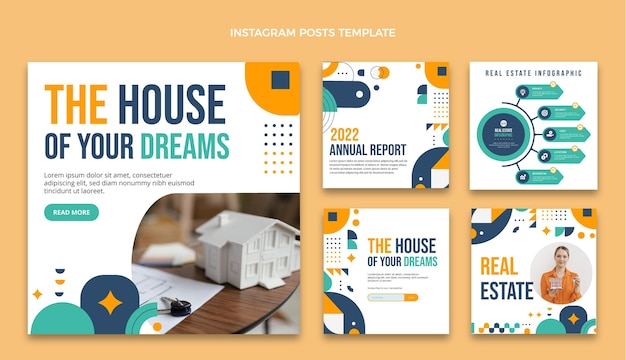 Conjunto de publicaciones de instagram de inmobiliaria de diseño plano