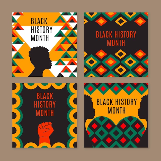 Vector gratuito conjunto de publicaciones de instagram del mes de la historia negra