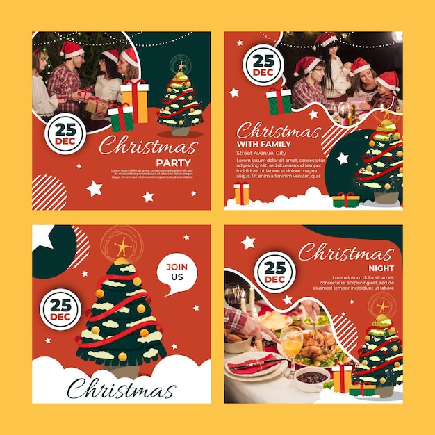 Vector gratuito conjunto de publicaciones de instagram de navidad