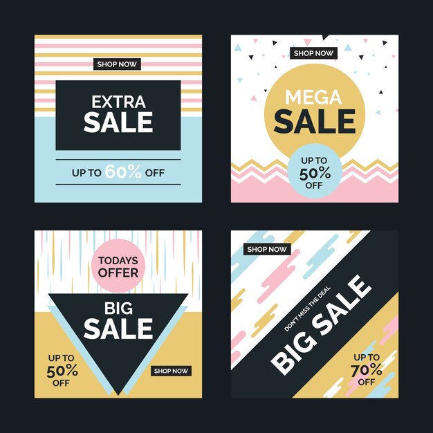 Conjunto de publicaciones de instagram de ventas