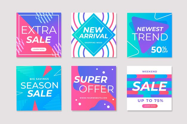 Conjunto de publicaciones de instagram de ventas