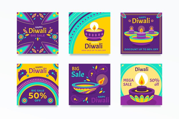 Conjunto de publicaciones de venta de instagram de diwali