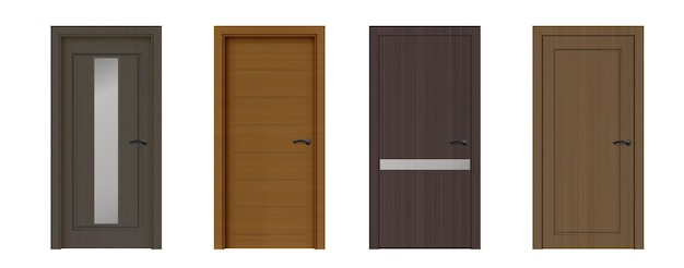 Vector gratuito conjunto de puertas de madera cerradas