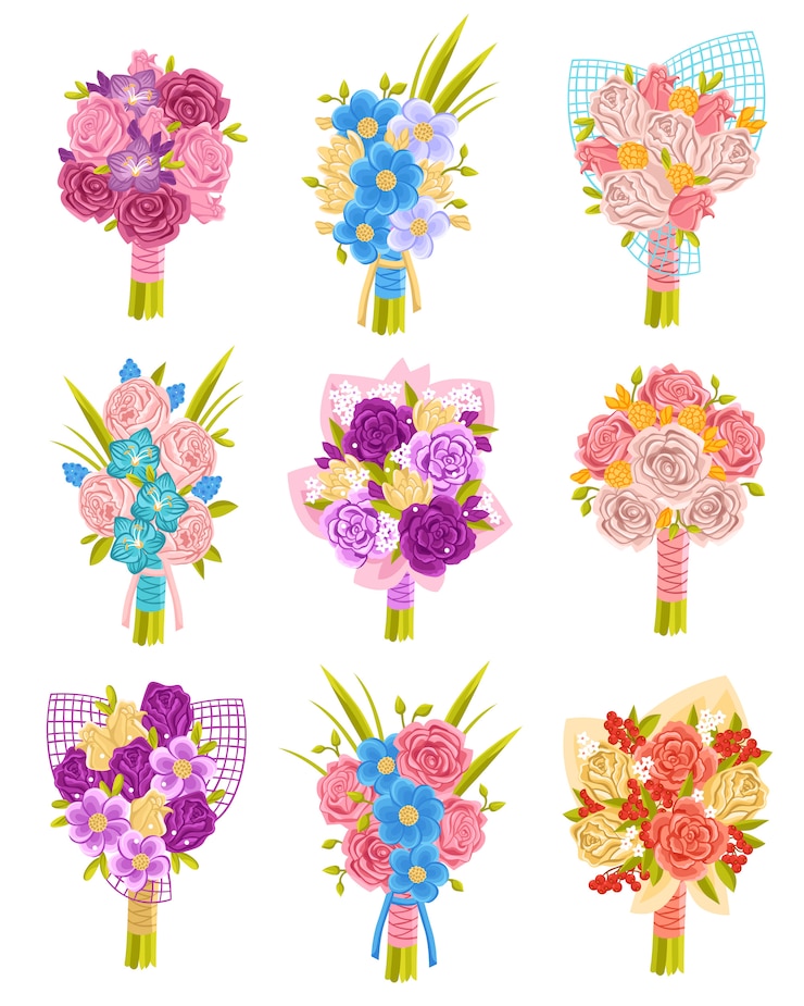 Vector gratuito conjunto de ramos de bodas