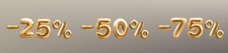 Vector gratuito conjunto realista de 25 50 75 por ciento de descuento