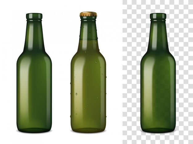 Conjunto realista de botellas de vidrio de cerveza