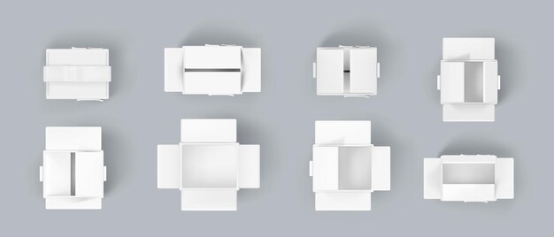 Conjunto realista de cajas de cartón blancas.