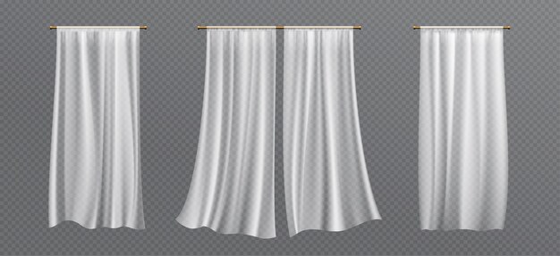Conjunto realista de cortinas blancas.