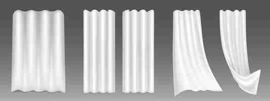 Vector gratuito conjunto realista de cortinas de ventana blancas revoloteando