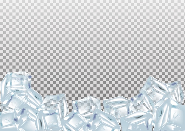 Conjunto realista de cubitos de hielo Colección azul de hielo aislado sobre fondo transparente