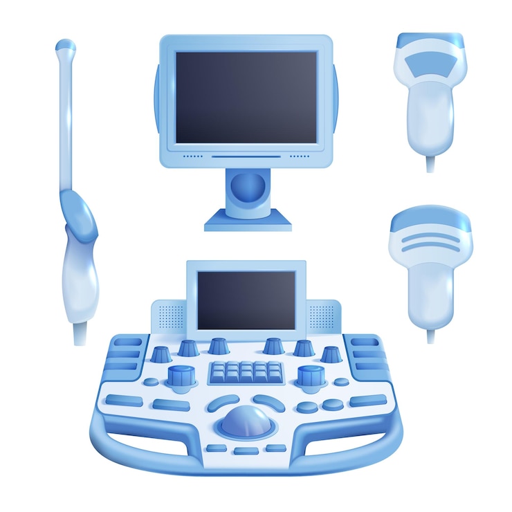Vector gratuito conjunto realista de dispositivo de ultrasonido