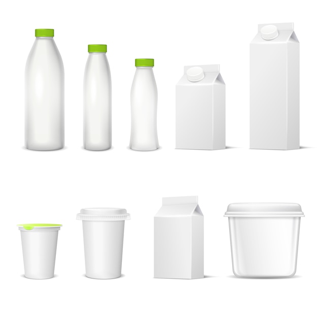 Conjunto realista de envases lácteos