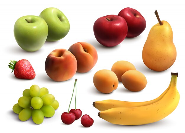 Conjunto realista de frutas