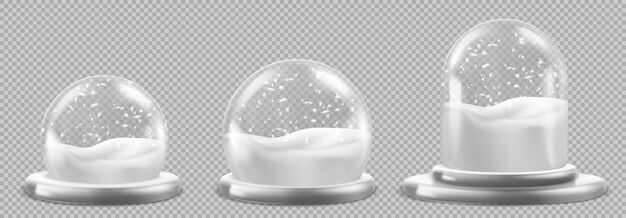 Conjunto realista de globos de nieve en transparente.
