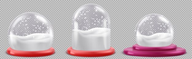 Conjunto realista de globos de nieve en transparente.