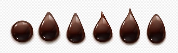 Conjunto realista de gotas y manchas de chocolate líquido.