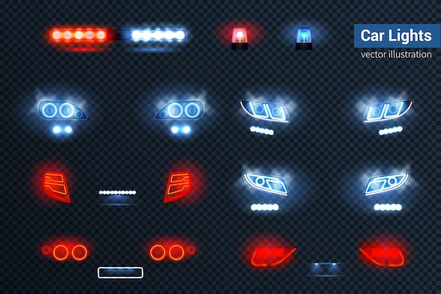 Conjunto realista de luces de coche