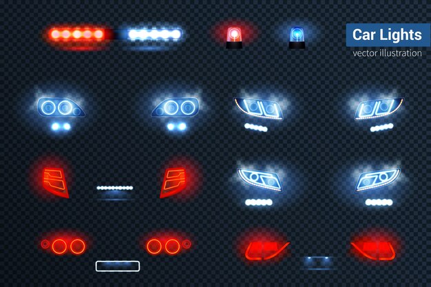Conjunto realista de luces de coche