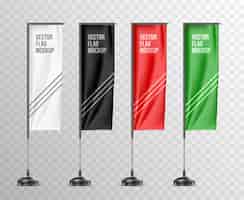 Vector gratuito conjunto realista con maquetas aisladas de banderas de color blanco negro rojo y verde en postes de metal ilustración vectorial