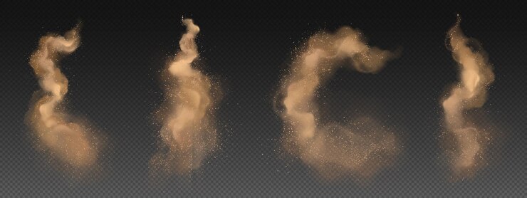 Vector gratuito conjunto realista de nubes de polvo amarillo.