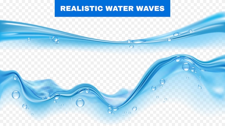 Vector gratuito conjunto realista de ondas de agua azul con burbujas aisladas en la ilustración de vector de fondo transparente