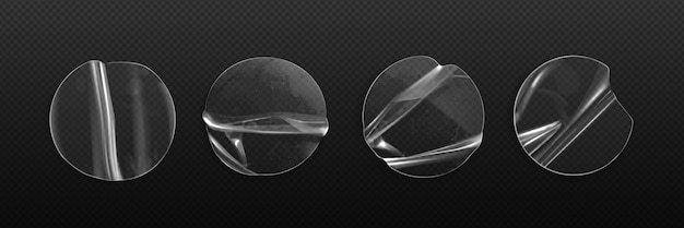 Vector gratuito conjunto realista de parches plásticos adhesivos redondos aislados en fondo transparente ilustración vectorial de círculos pegajosos arrugados para marca de paquete textura de celofán arrugada cinta pegada