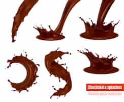 Vector gratuito conjunto realista de salpicaduras de chocolate