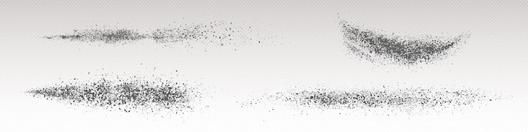 Vector gratuito conjunto realista de salpicaduras de polvo negro.