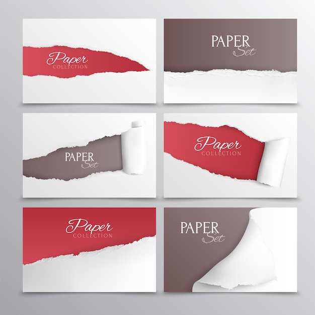 Vector gratuito conjunto realista de tarjetas de papel rasgado