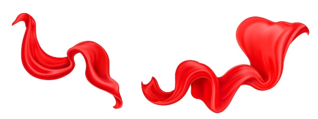 Conjunto realista de tela de seda roja voladora sobre blanco