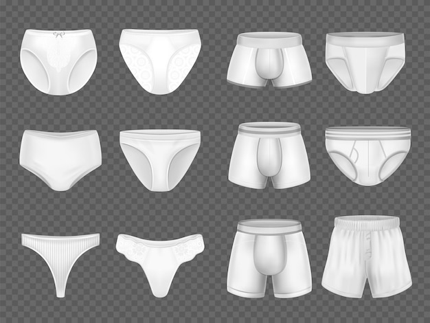 Conjunto realista de varios tipos de ropa interior blanca para mujeres y  hombres aislados en la ilustración de vector de fondo transparente | Vector  Gratis