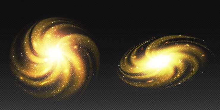 Vector gratuito conjunto realista de vista superior y lateral de nebulosa dorada