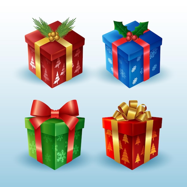 Vector gratuito conjunto de regalos de navidad realistas