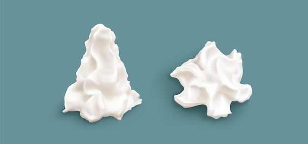 Conjunto de remolinos de crema batida aislados en el fondo Vector ilustración realista de decoración blanca dulce para pastel o cupcake suave maringue espuma cremosa cobertura de vainilla para postre horneado