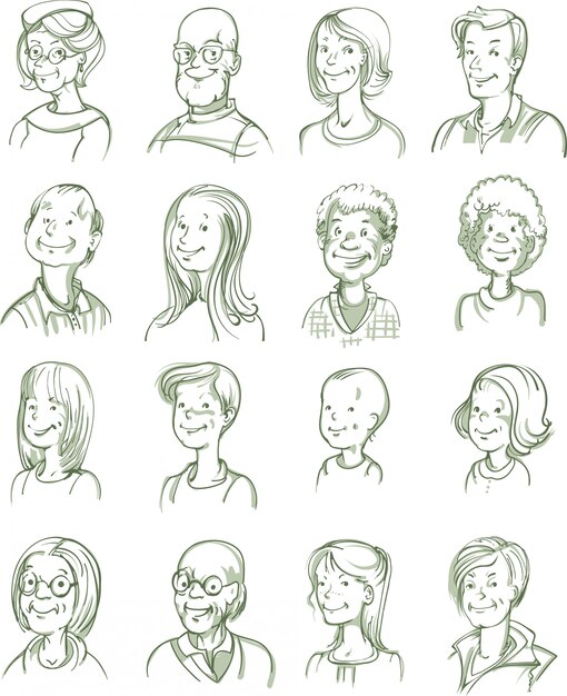 Conjunto de retratos dibujados a mano